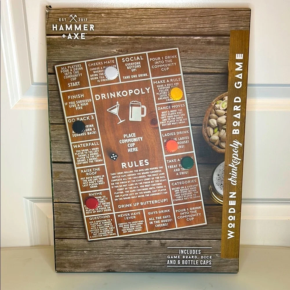 Hammer + Axe Wooden Drinkopoly Board Game New In Box